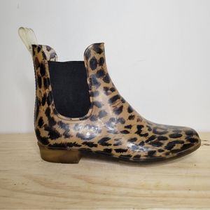 J. Crew leopard print shirt rain boots 7